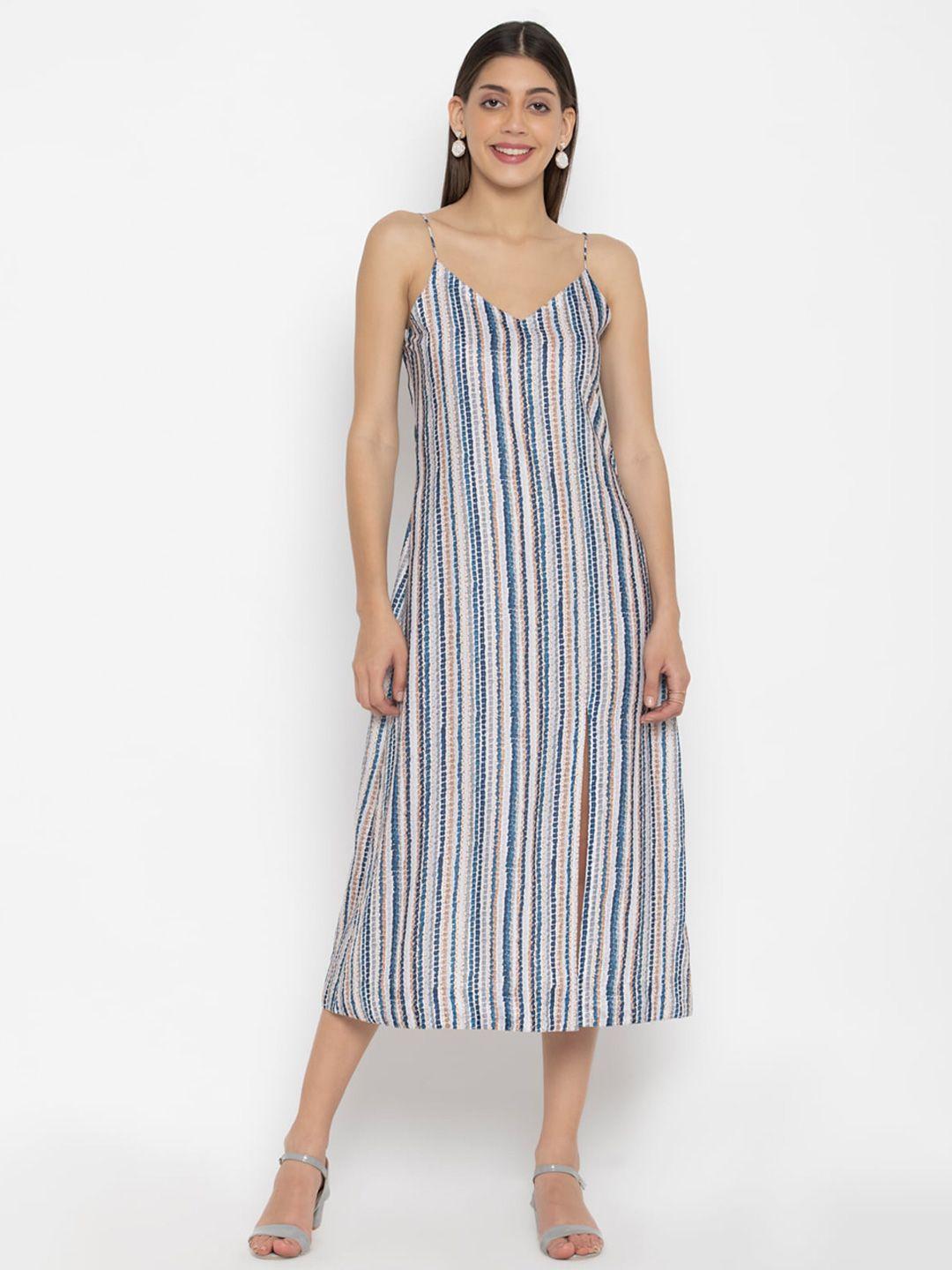 octics blue striped a-line midi dress