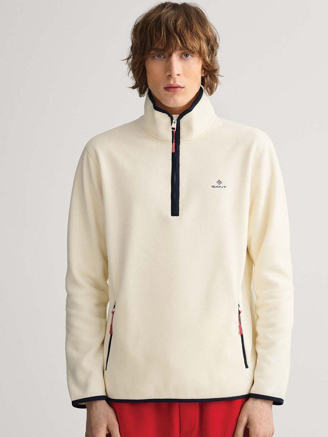 gant men cream-coloured longline sporty jacket with embroidered