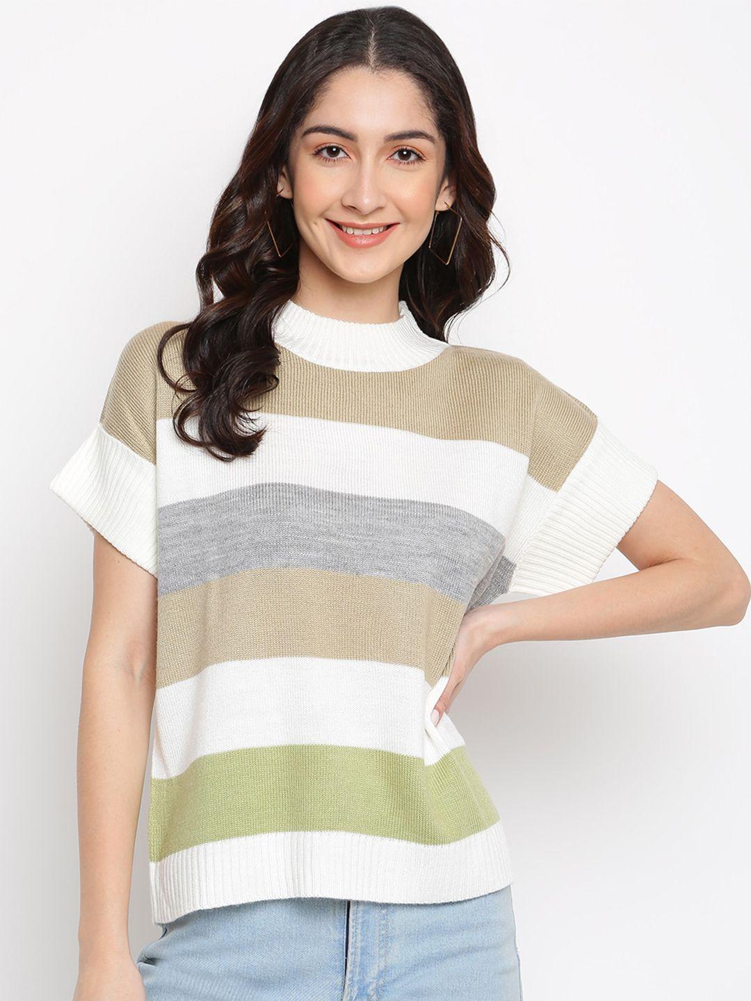 latin quarters women green & white striped pullover sweater