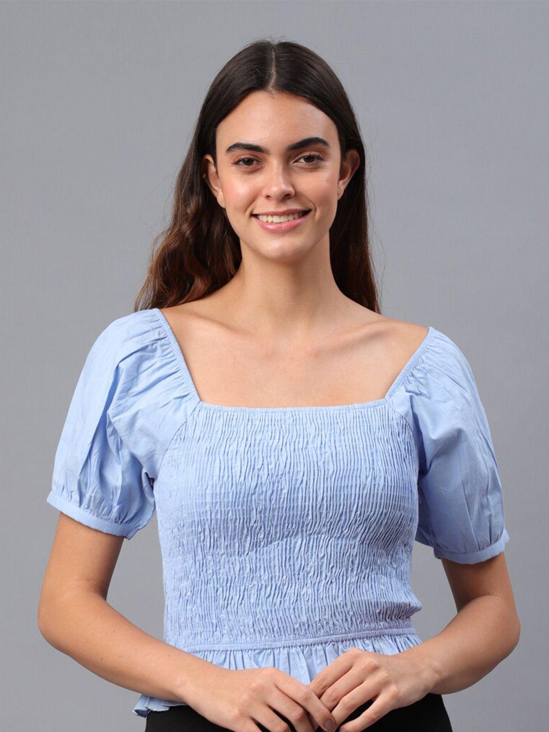 pretty loving thing women blue smocked cotton crop top