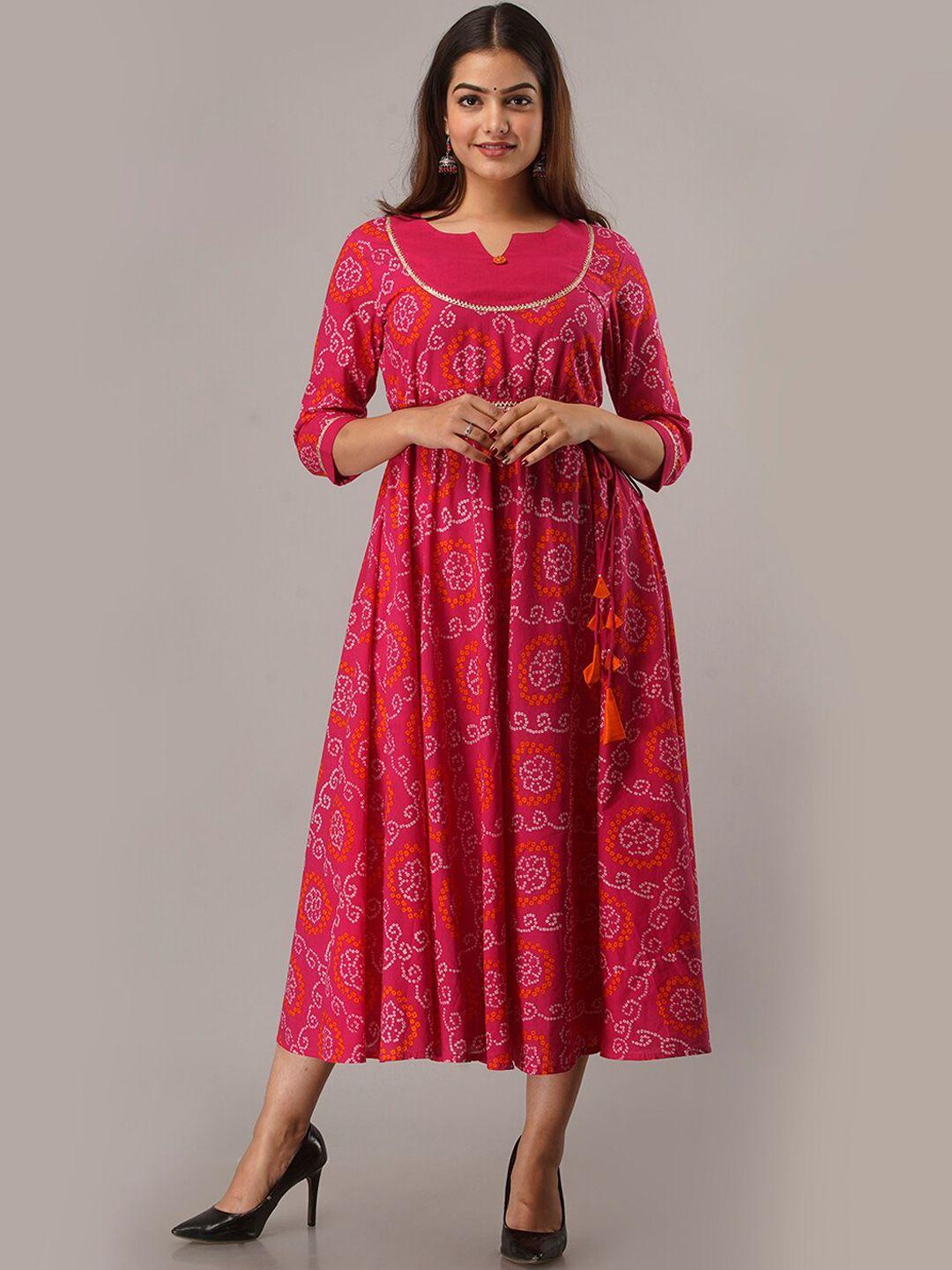 fabric fitoor women pink ethnic motifs printed keyhole neck anarkali kurta