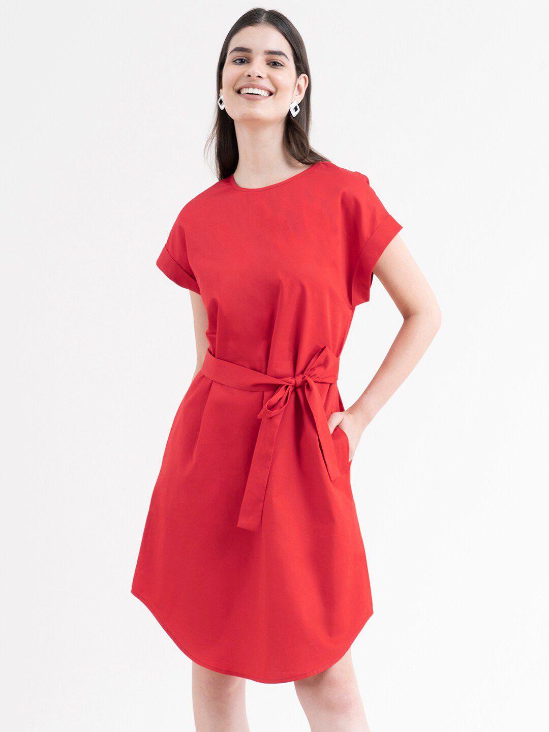 fablestreet women red a-line dress