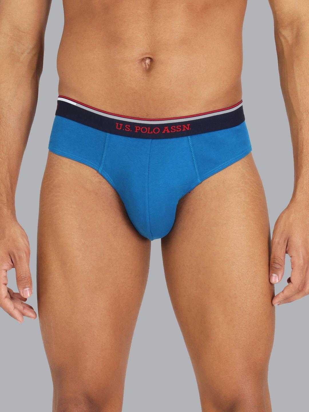 u.s. polo assn. men blue solid basic cotton briefs