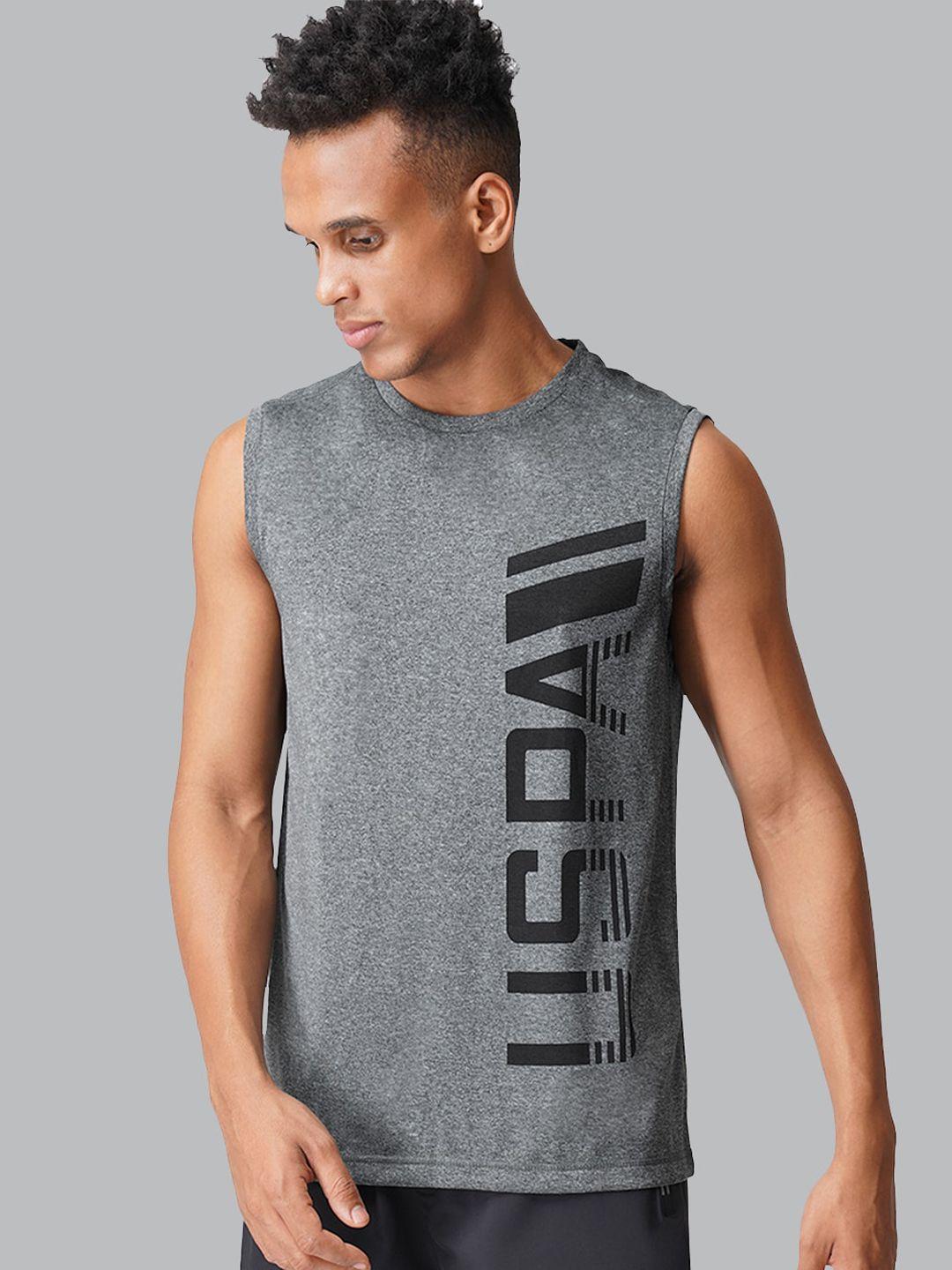 u s polo assn men grey melange typography printed athleisure vests