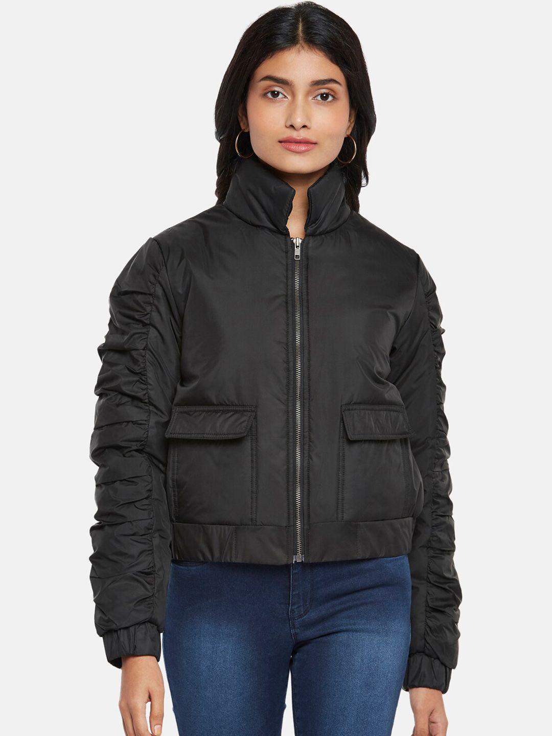 people women black bomber jacket