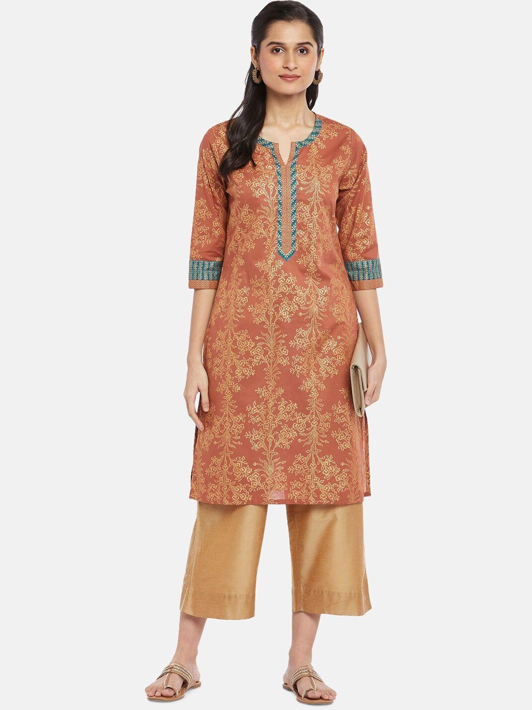 rangmanch by pantaloons women orange ethnic motifs printed kurta