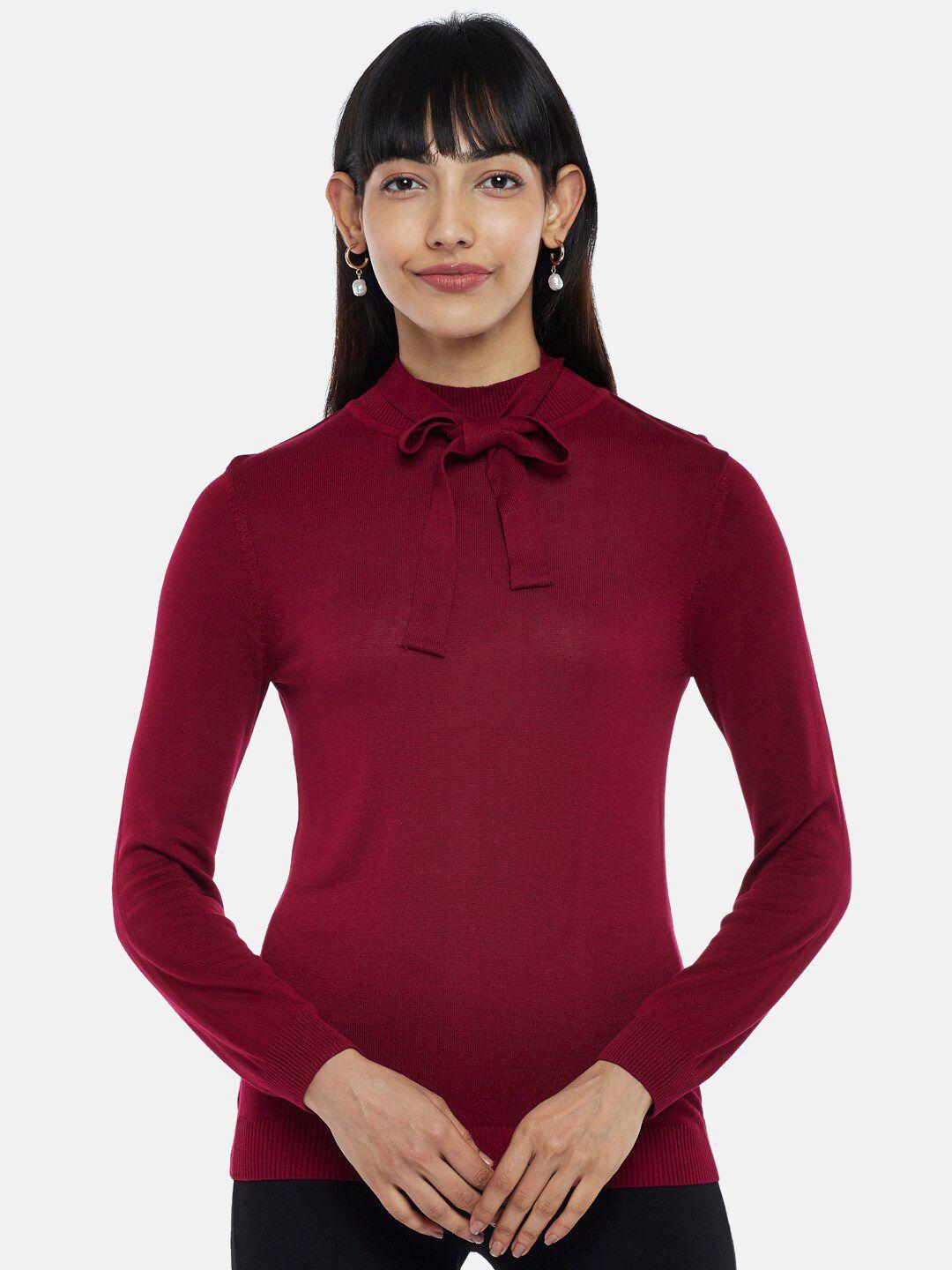 annabelle by pantaloons women pink tie-up neck top