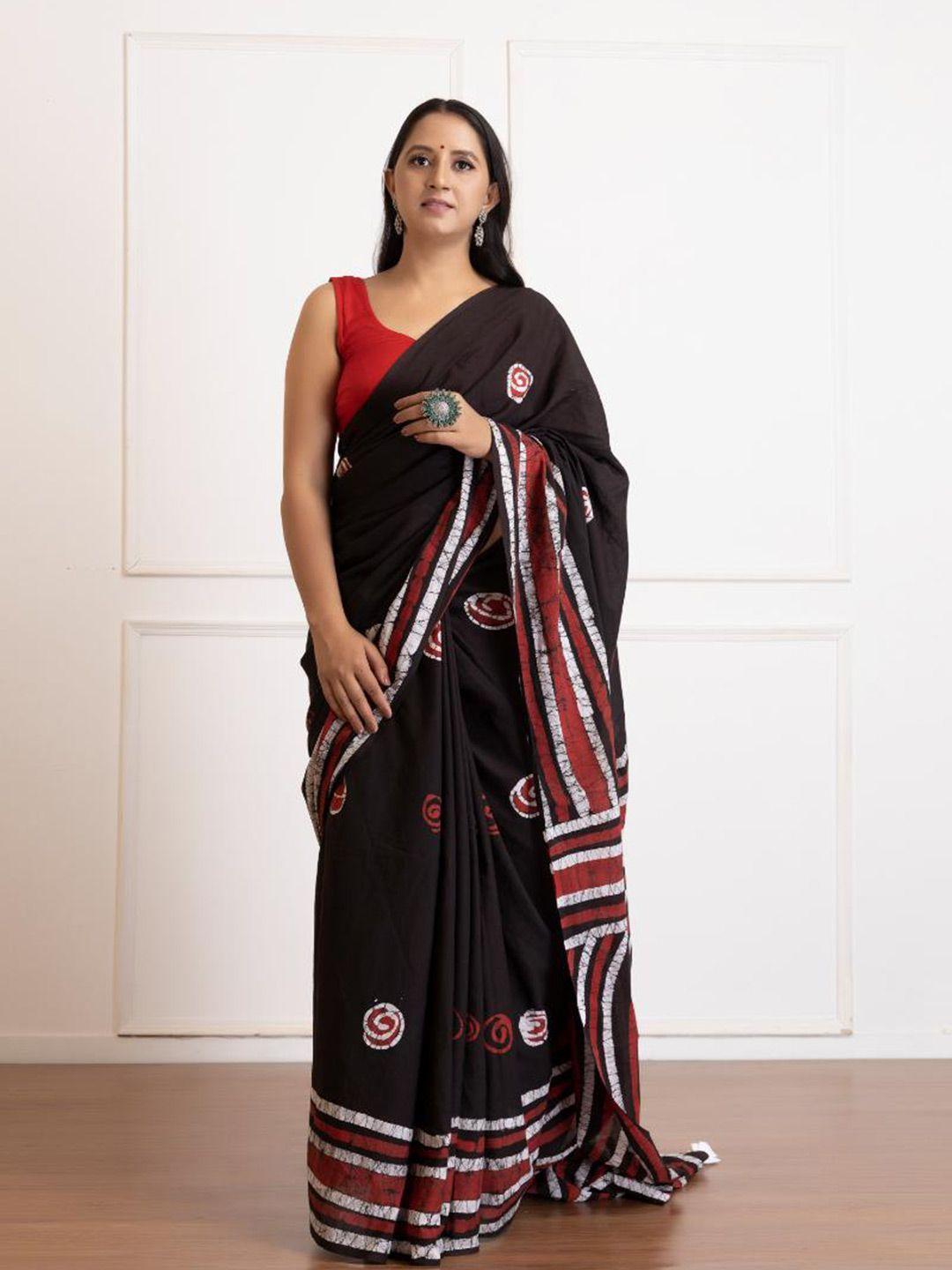 baisacrafts black & white pure cotton block print saree