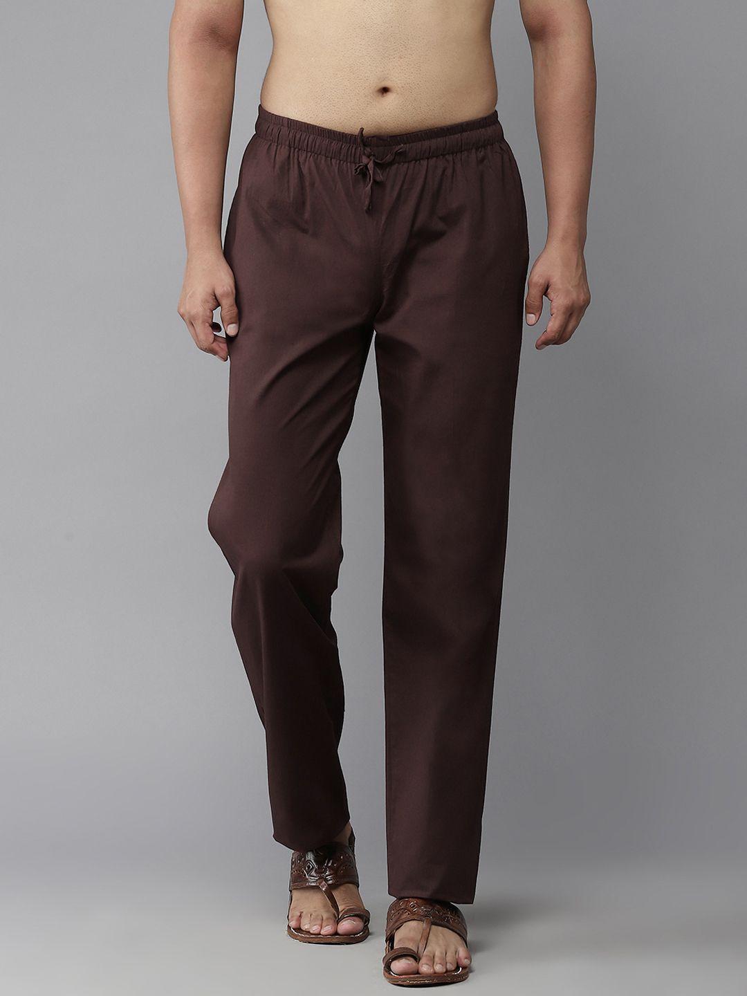 see designs men brown solid cotton pyjama