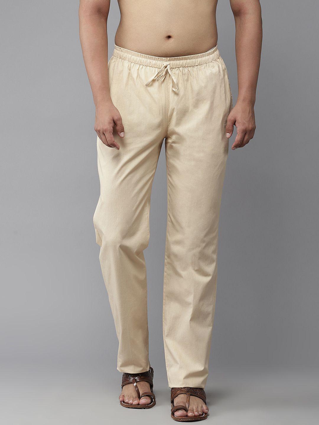 see designs men beige solid cotton pyjamas