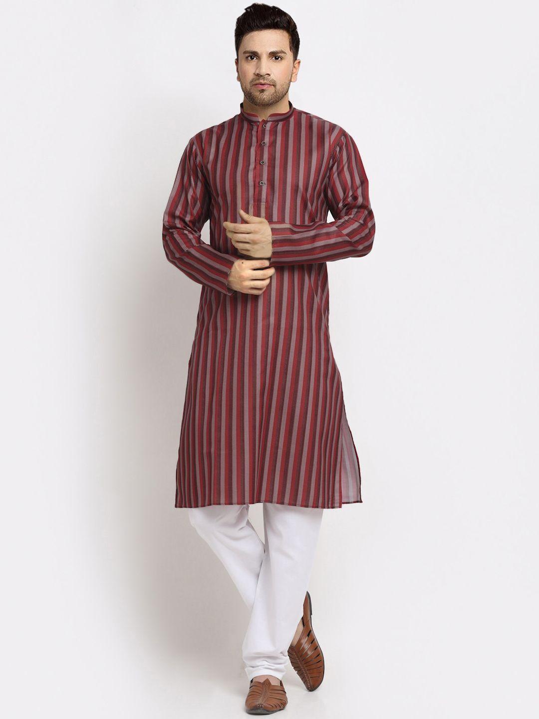 kraft india men red striped kurta