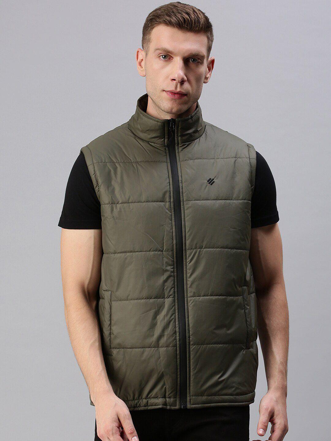 onn men olive green sleeveless puffer jacket