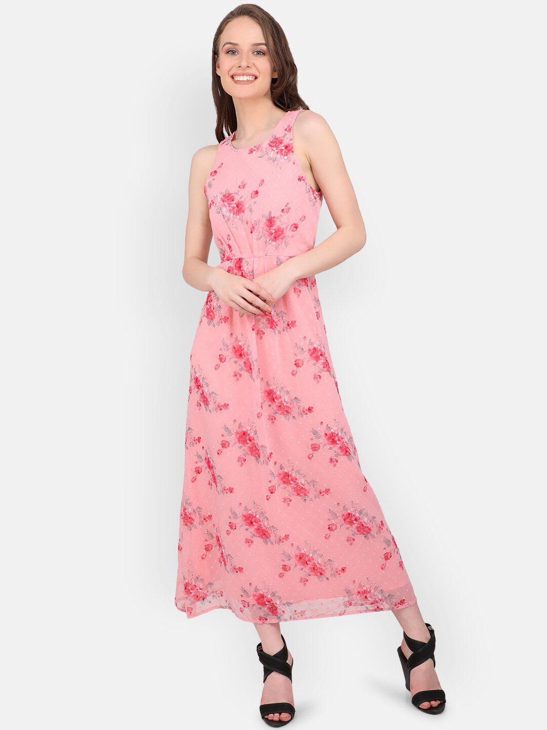 marc louis women peach-coloured & red floral maxi dress