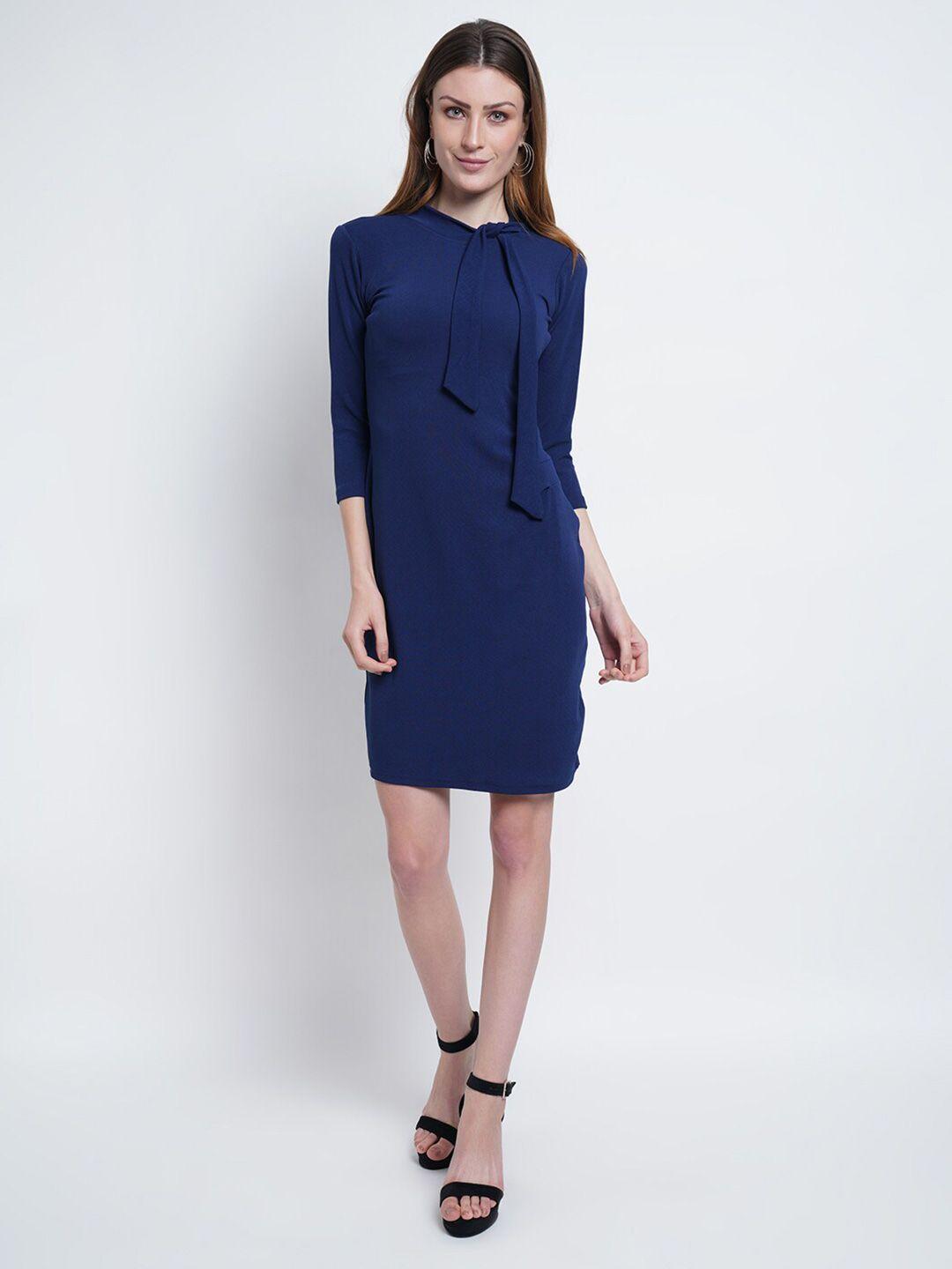 purple state navy blue tie-up neck sheath dress