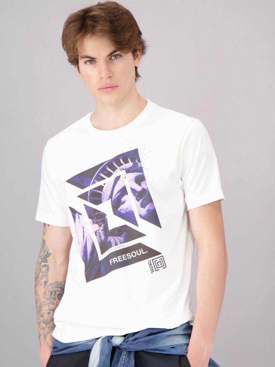 freesoul men white printed raw edge t-shirt