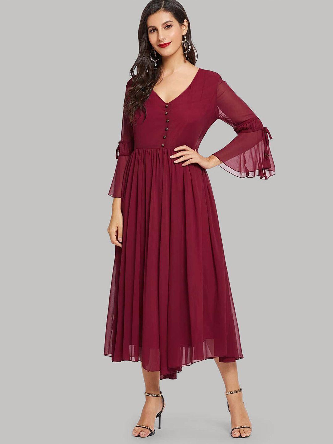 addyvero maroon layered georgette midi dress