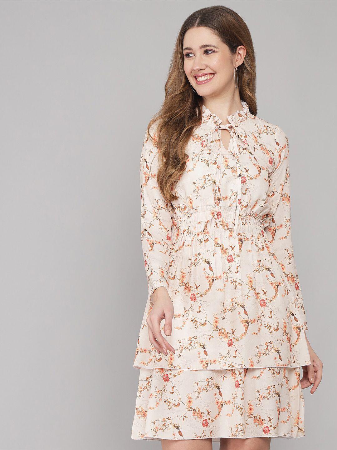 addyvero beige floral georgette dress