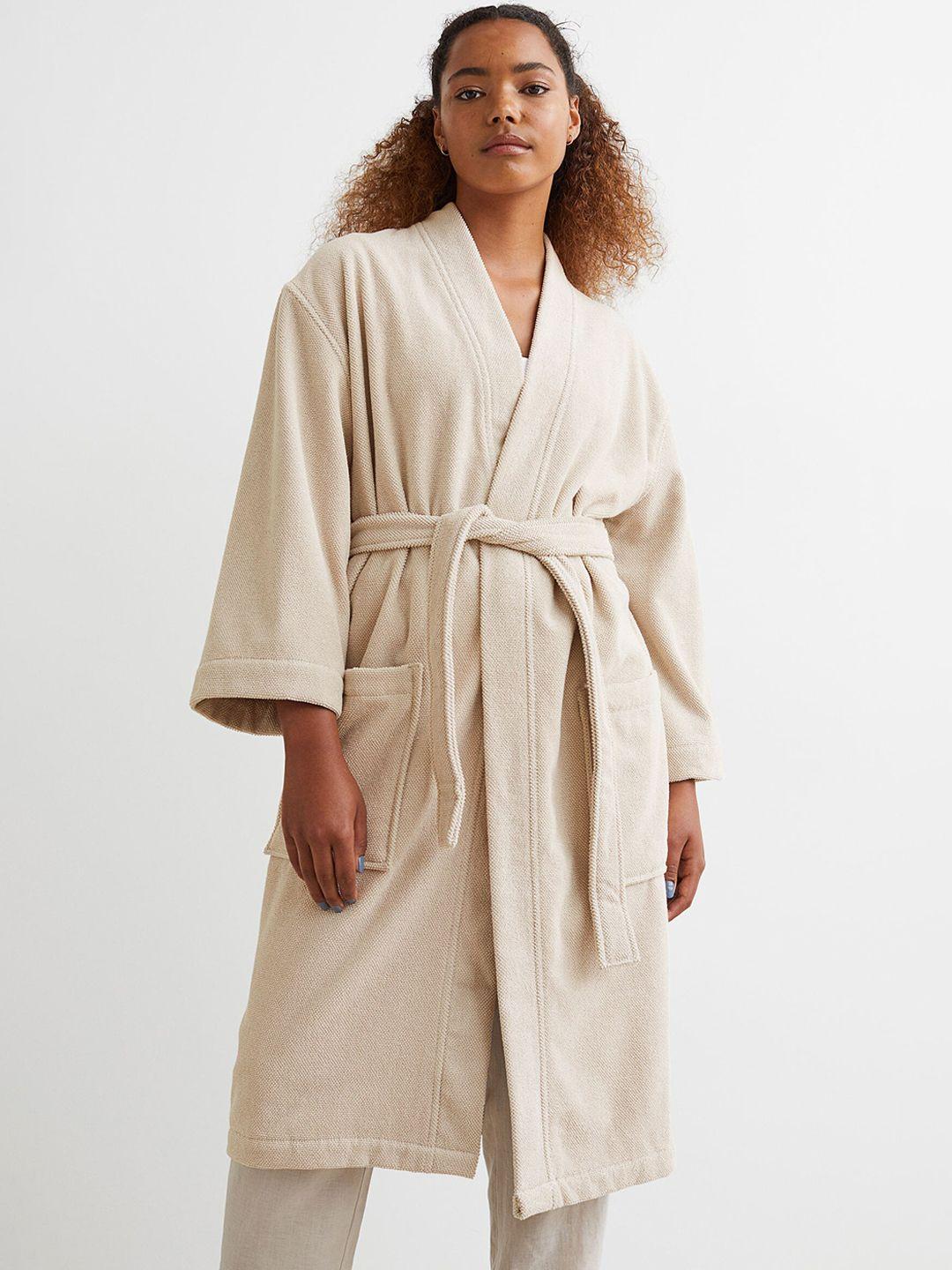 h&m women beige terry dressing gown