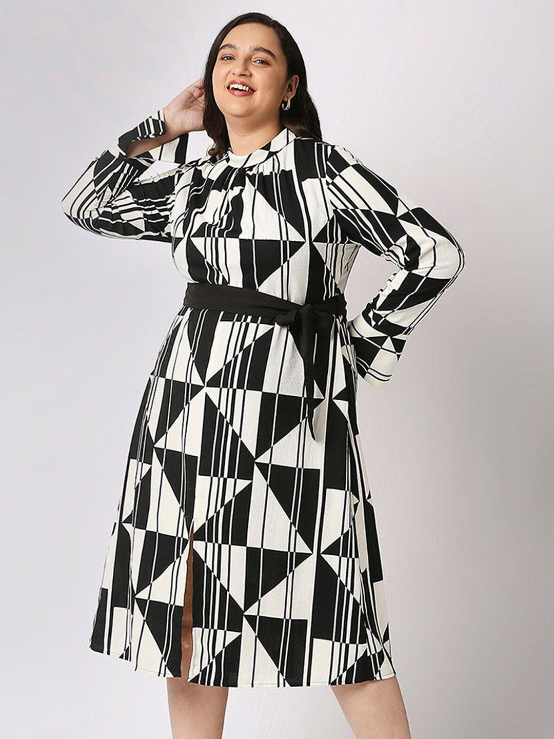 20dresses black & white geometric printed midi dress