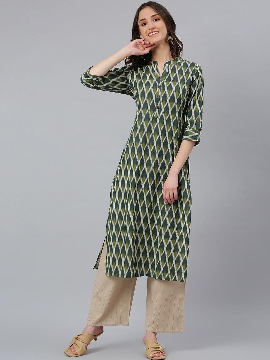 idalia women green chevron kurta