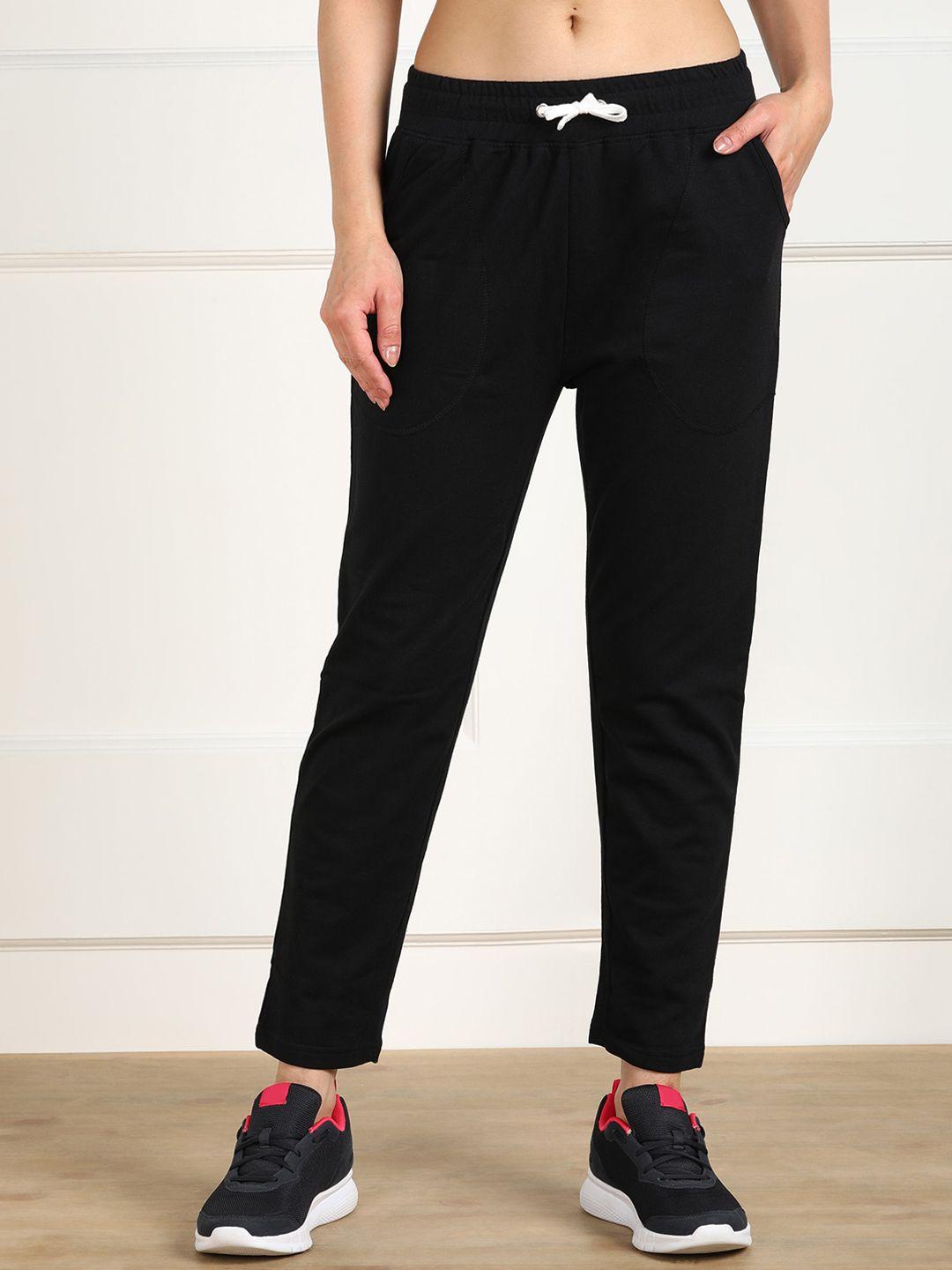 sharktribe women black  solid cotton track pant