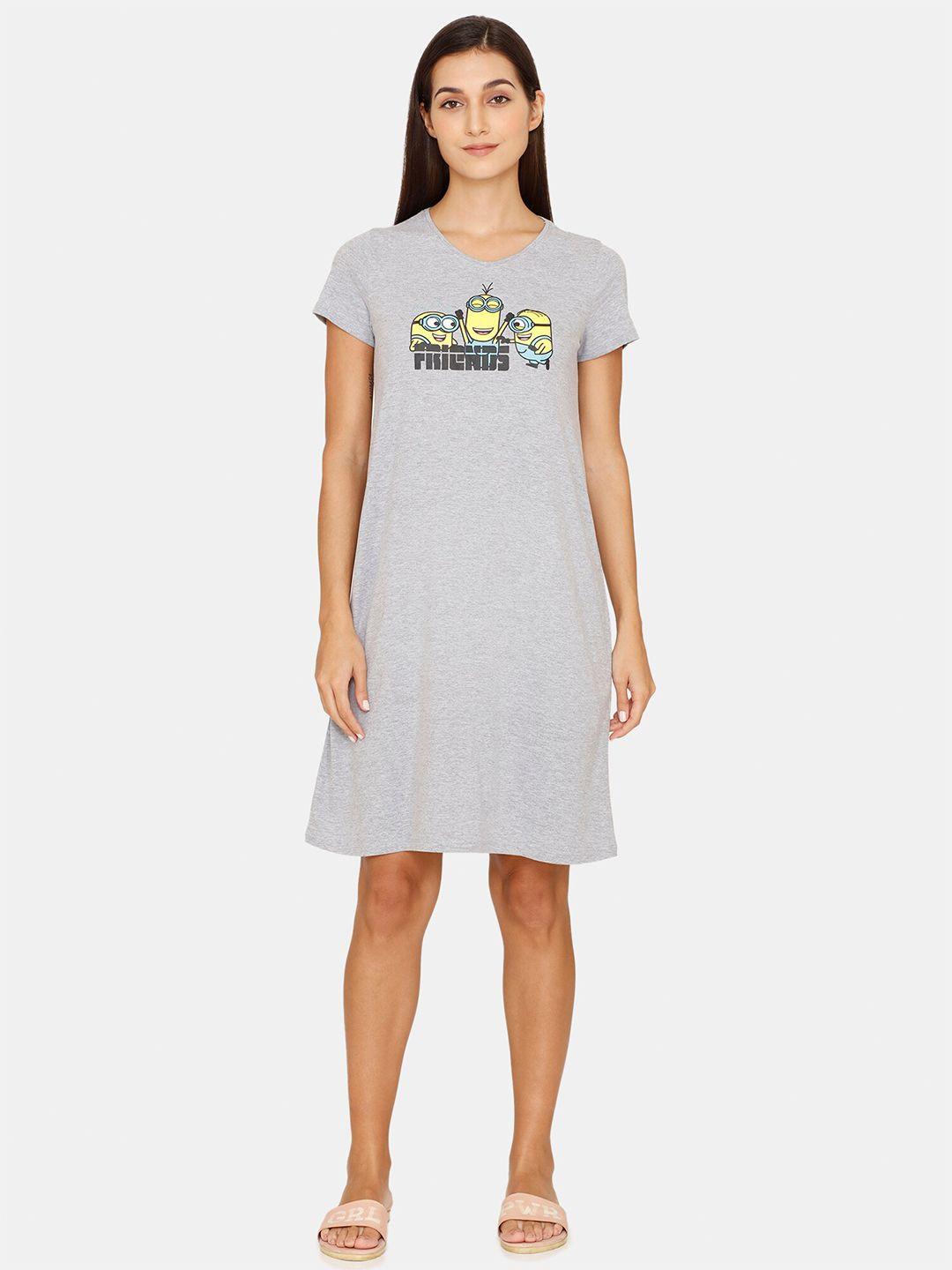 rosaline by zivame grey pure cotton nightdress