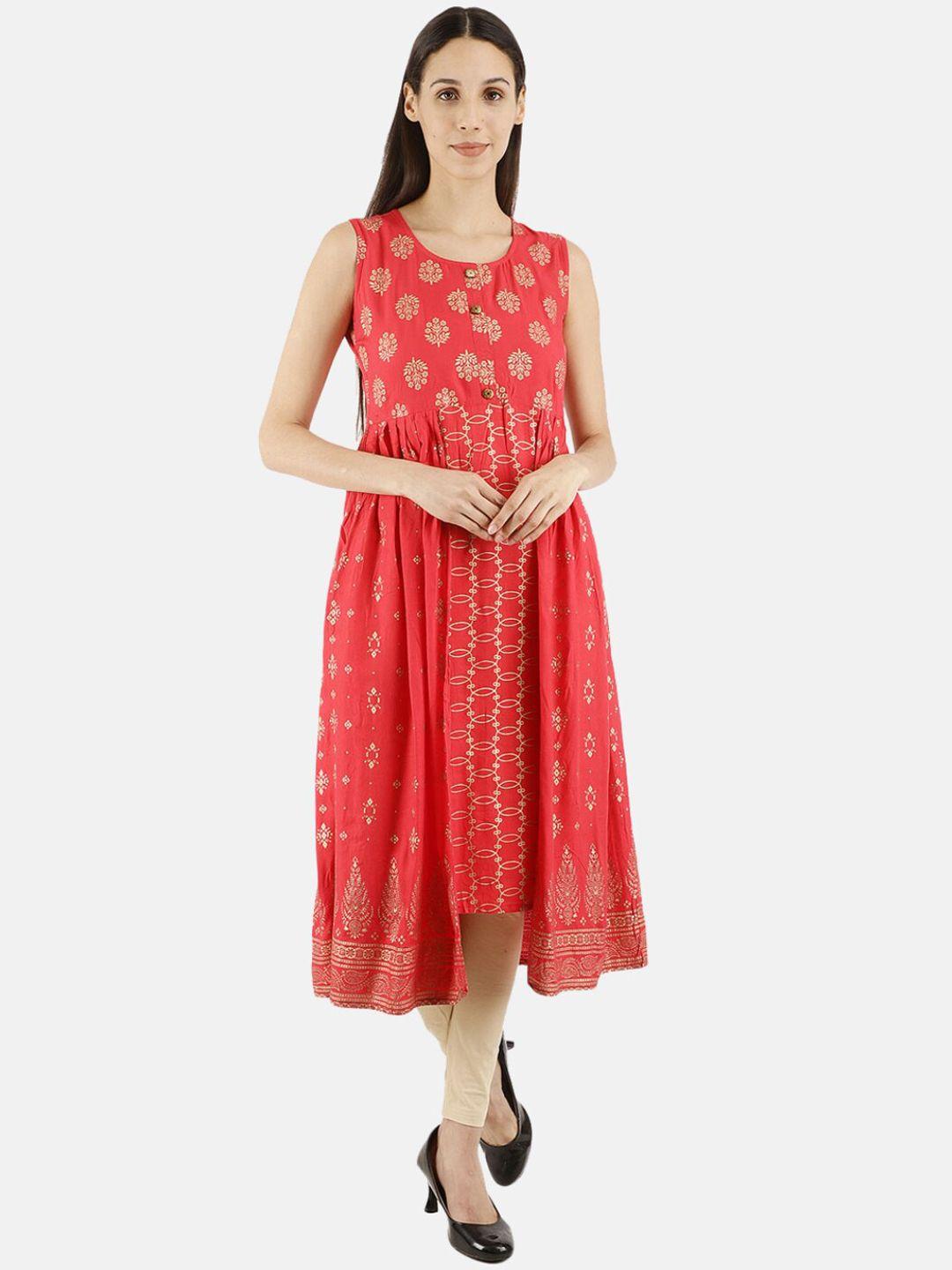 desi mix women red & gold-toned ethnic motifs printed anarkali kurta