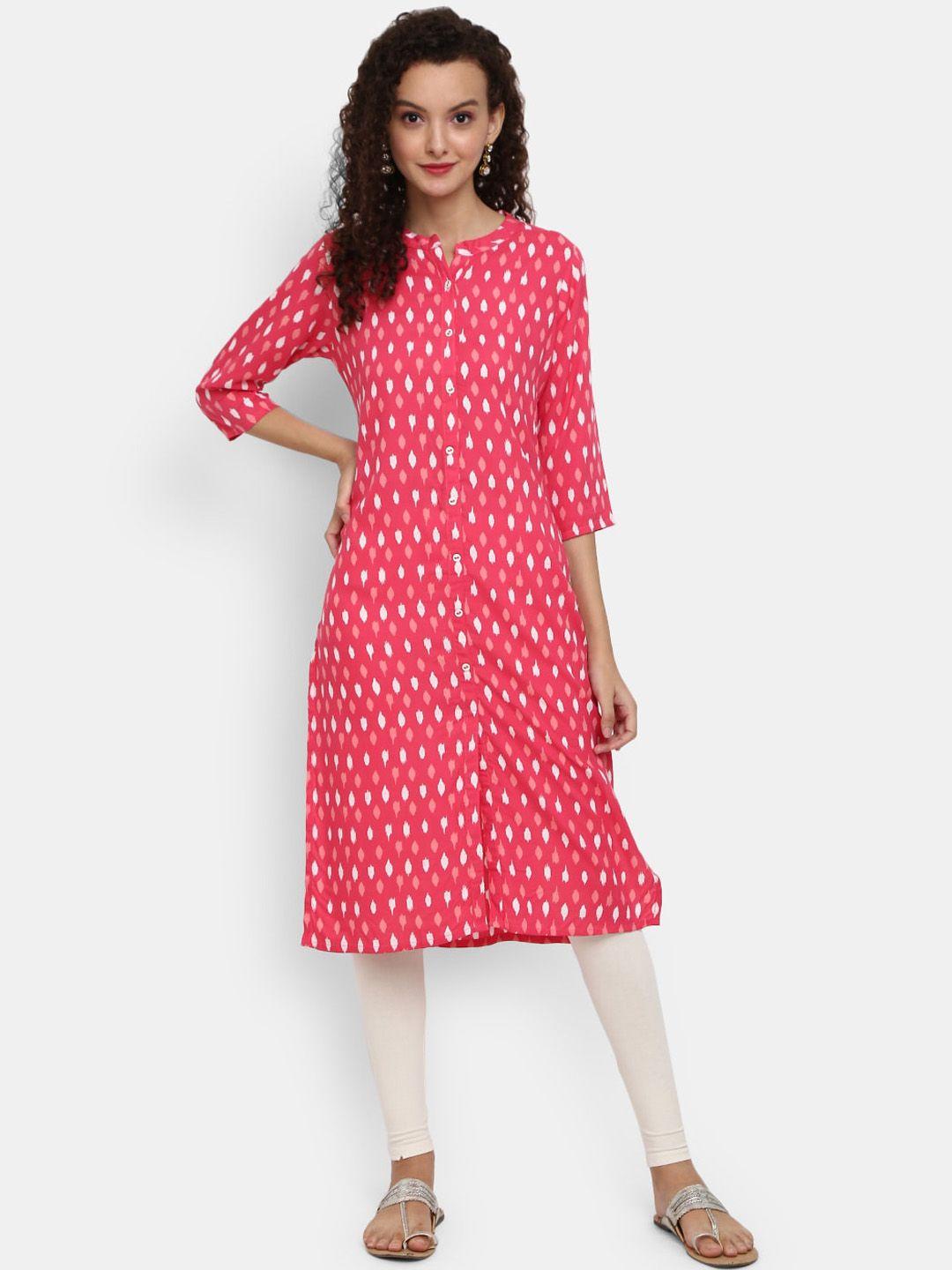 desi mix women coral viscose rayon ethnic motifs printed kurta