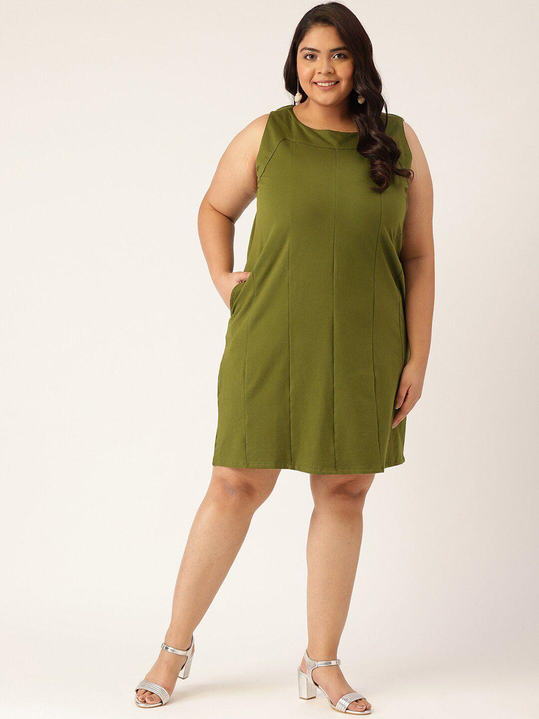 therebelinme plus size women olive green a-line dress