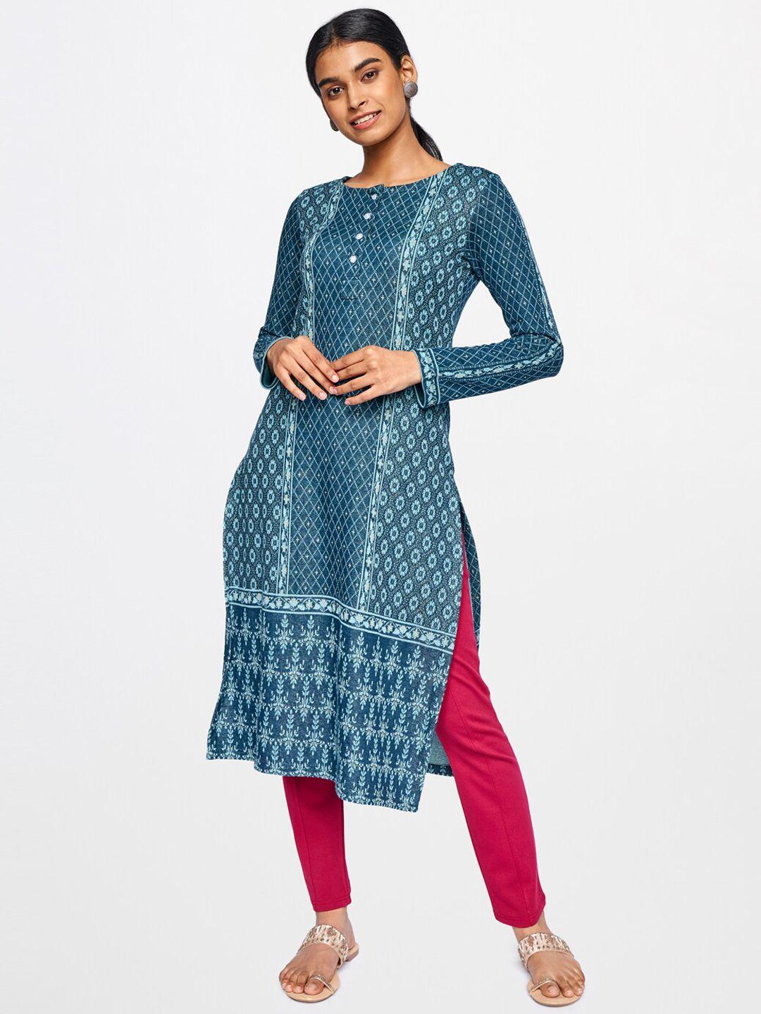 global desi women teal geometric printed kurta