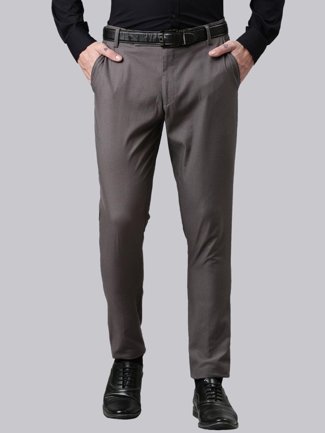 kryptic men charcoal smart tapered fit formal trousers