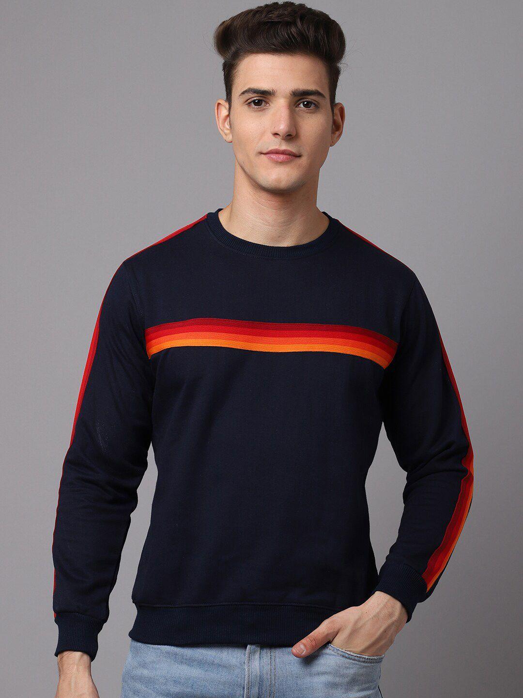 obaan men navy blue striped sweatshirt