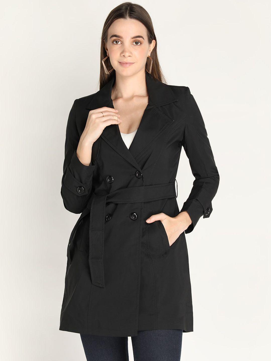 honnete women black solid trench winter coat