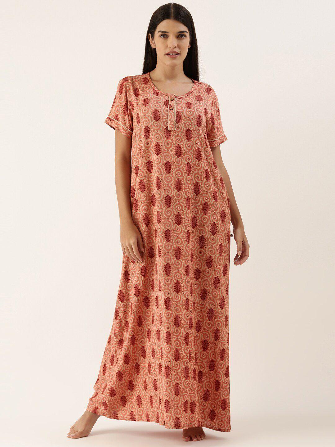 bannos swagger peach-coloured printed maxi nightdress