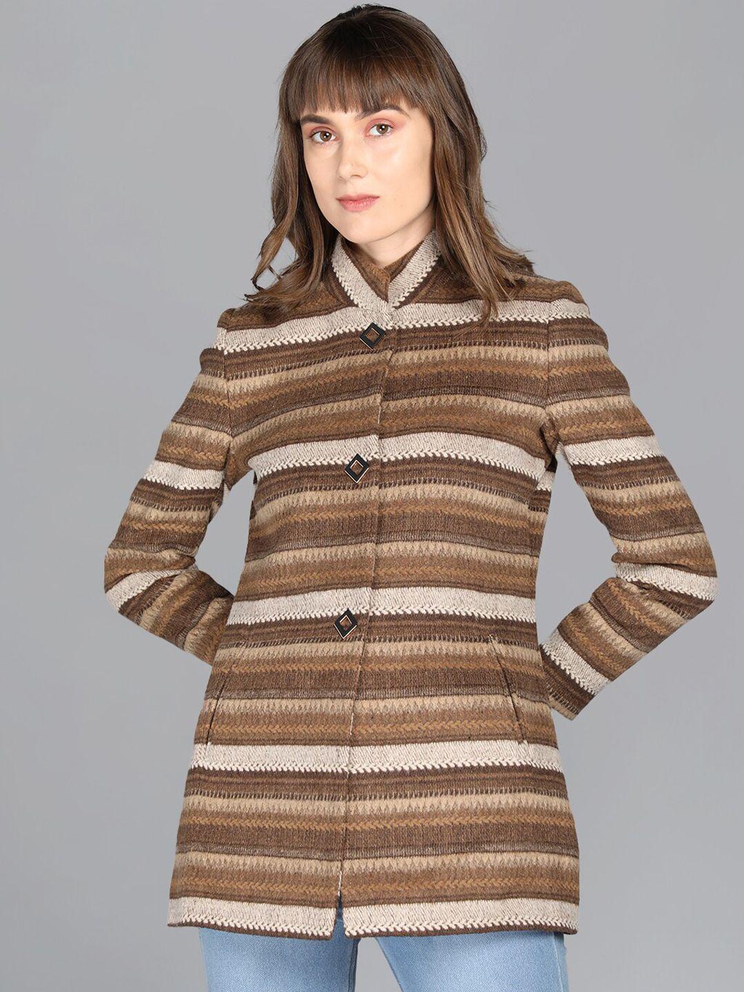 lure urban women brown striped winter overcoat