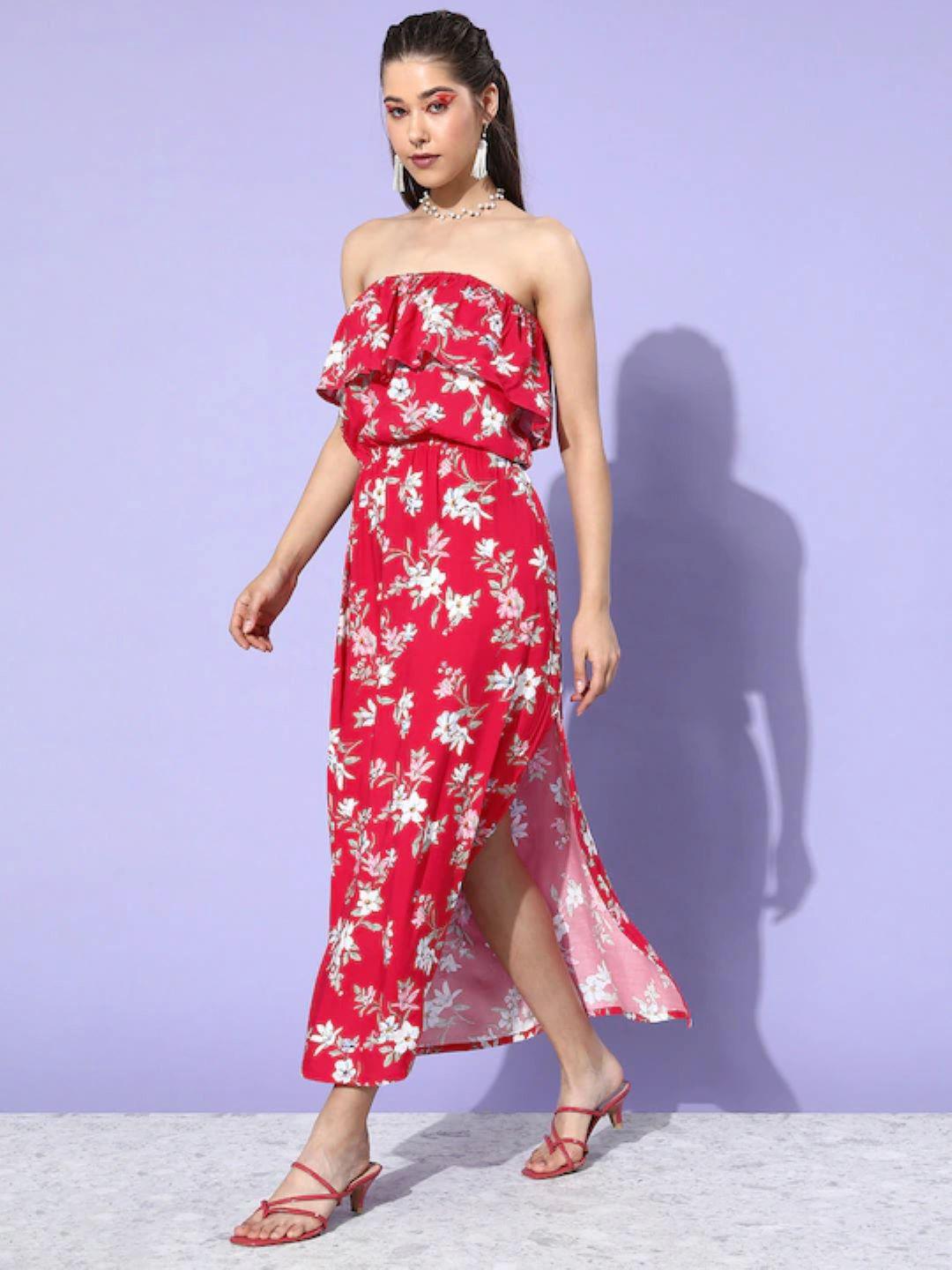 sera women  red & white floral off-shoulder dress