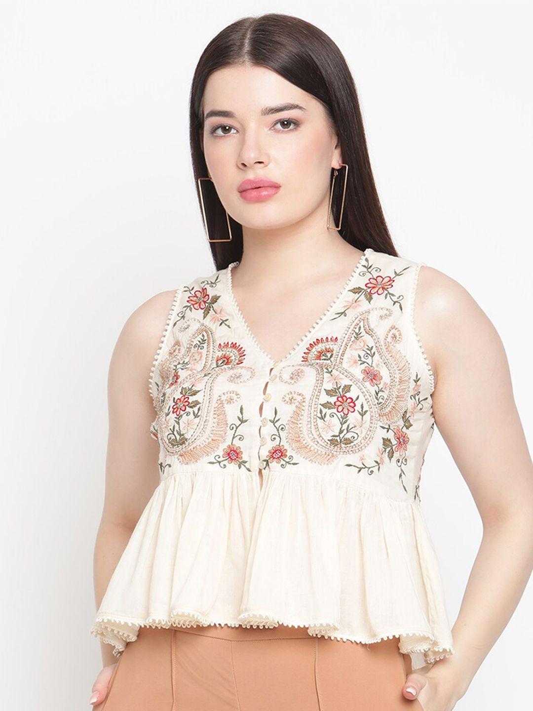 amagyaa  women beige floral bohemian peplum crop top