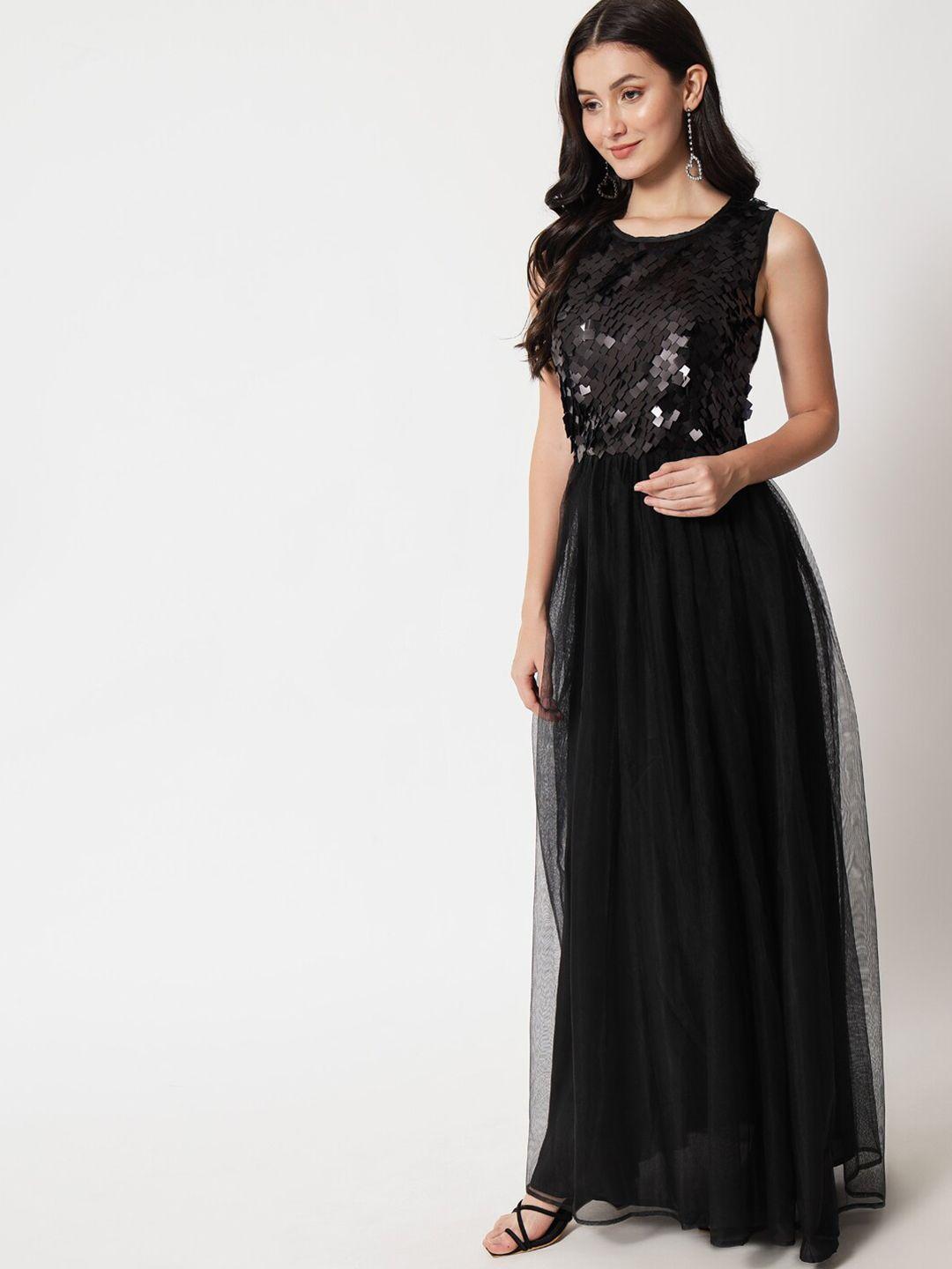 vaani creation women black embellished net ethnic maxi dress