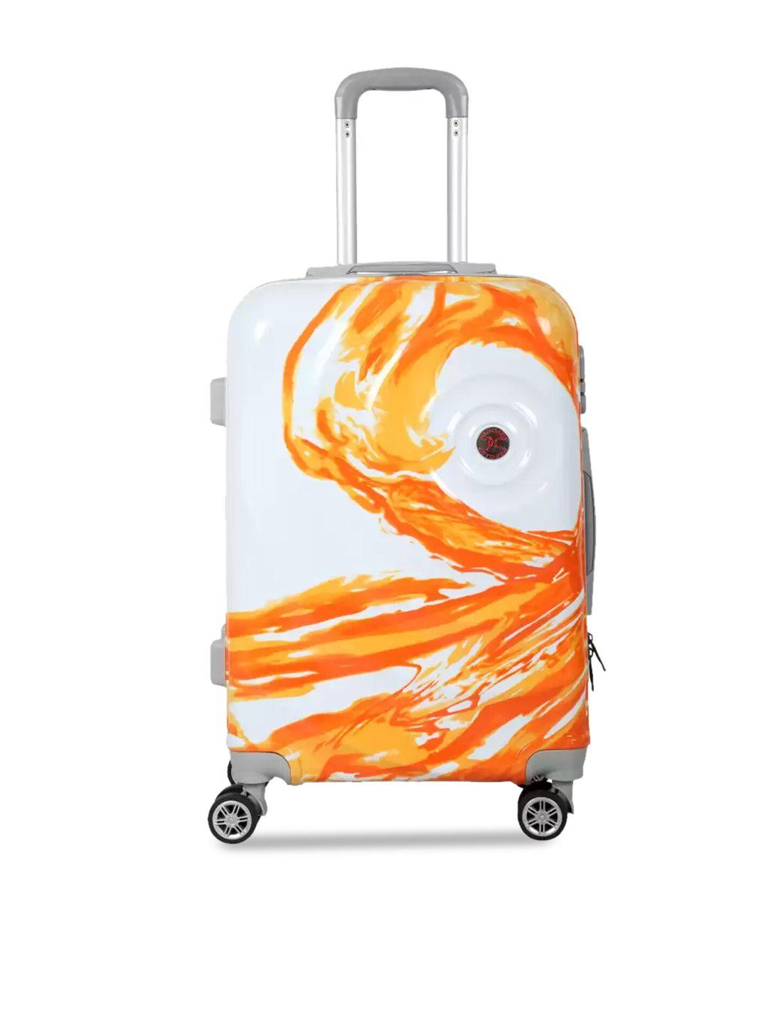 polo class orange & white printed medium hard-sided suitcase trolley bag