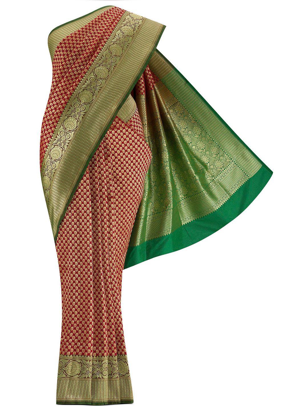 nalli next woman red & green woven design art silk banarasi saree