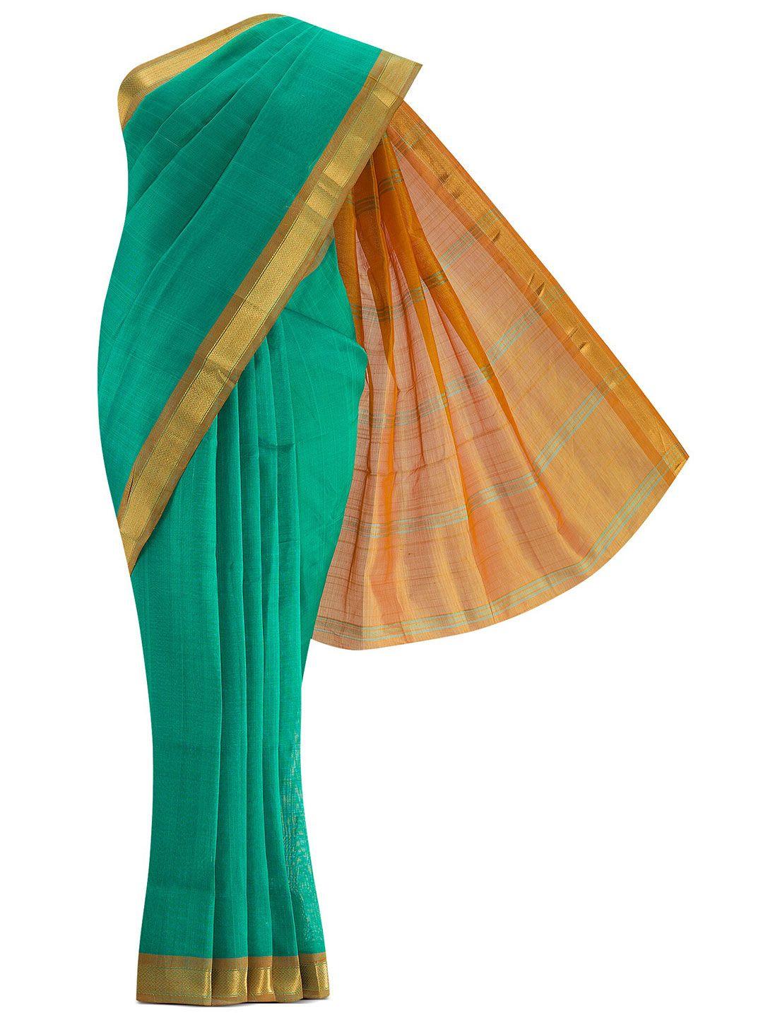 nalli next green & gold-toned zari silk cotton saree