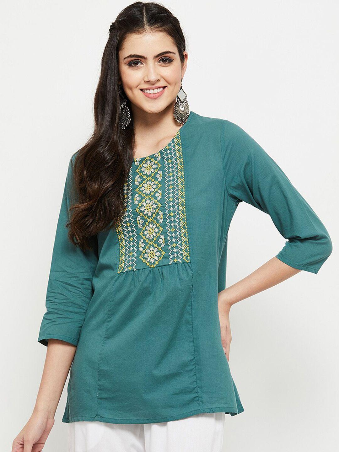 max women green ethnic motifs embroidered kurti