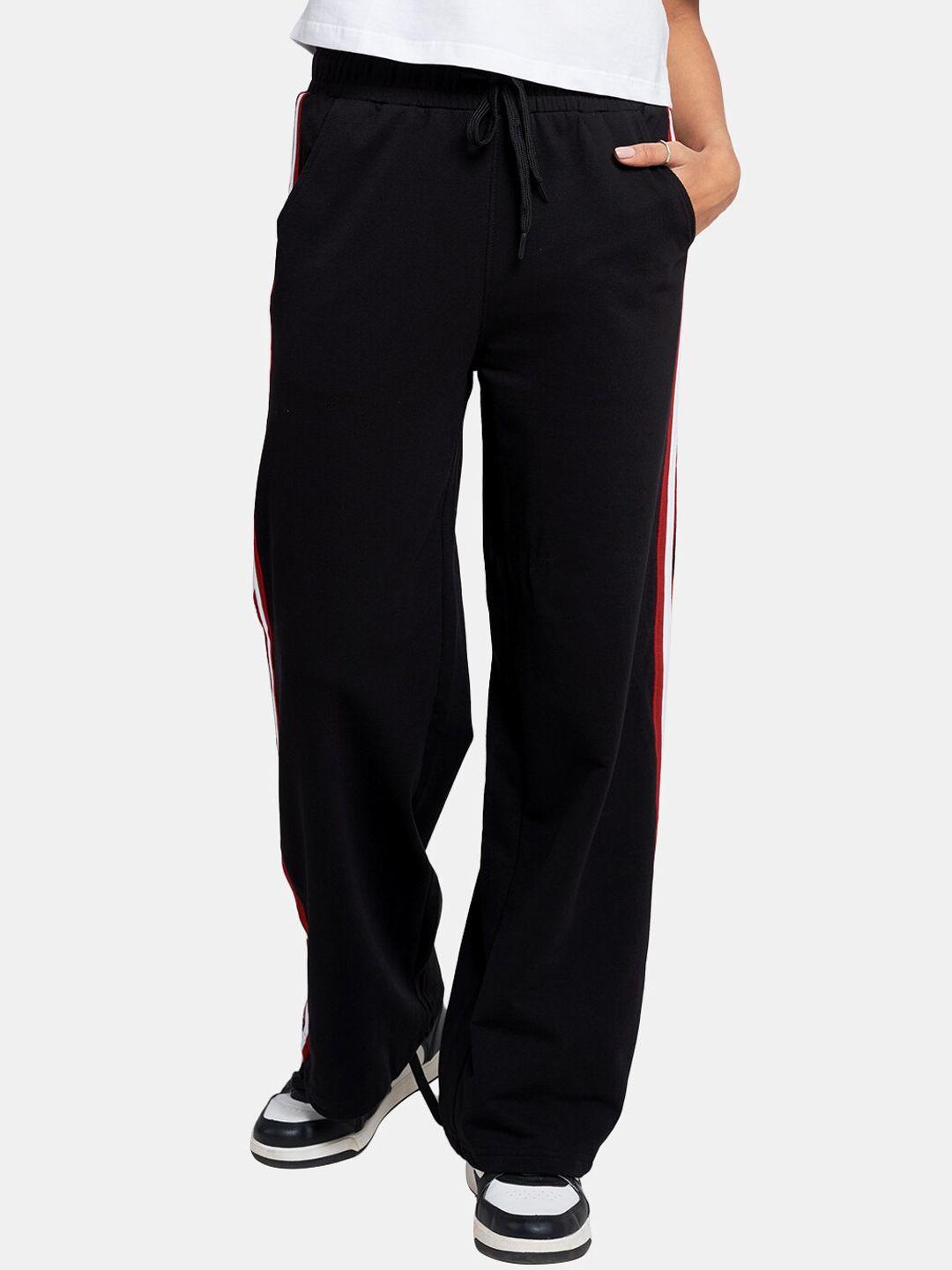 the souled store women black solid cotton regular fit track pants