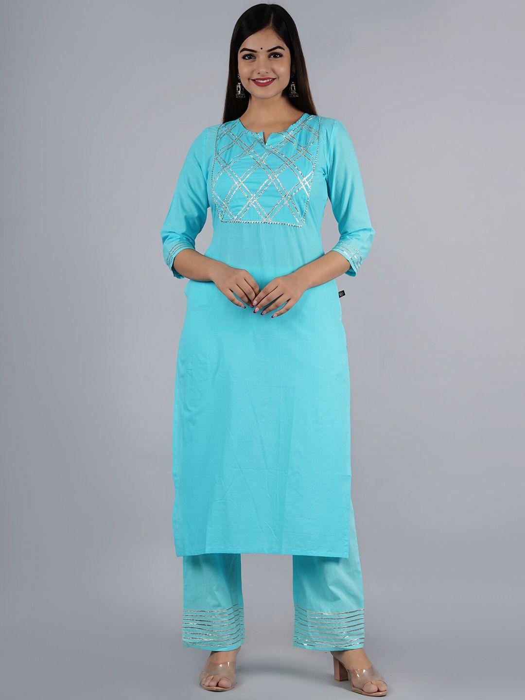 kalini women blue yoke design pure cotton kurta with palazzos