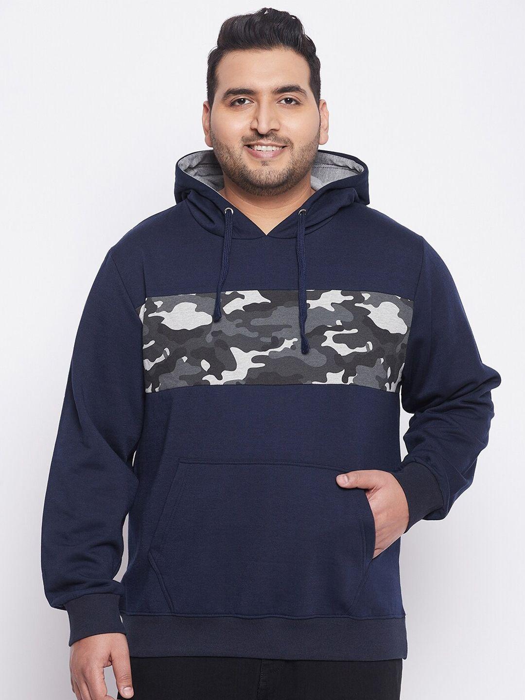 austivo men navy blue printed cotton hooded sweatshirt