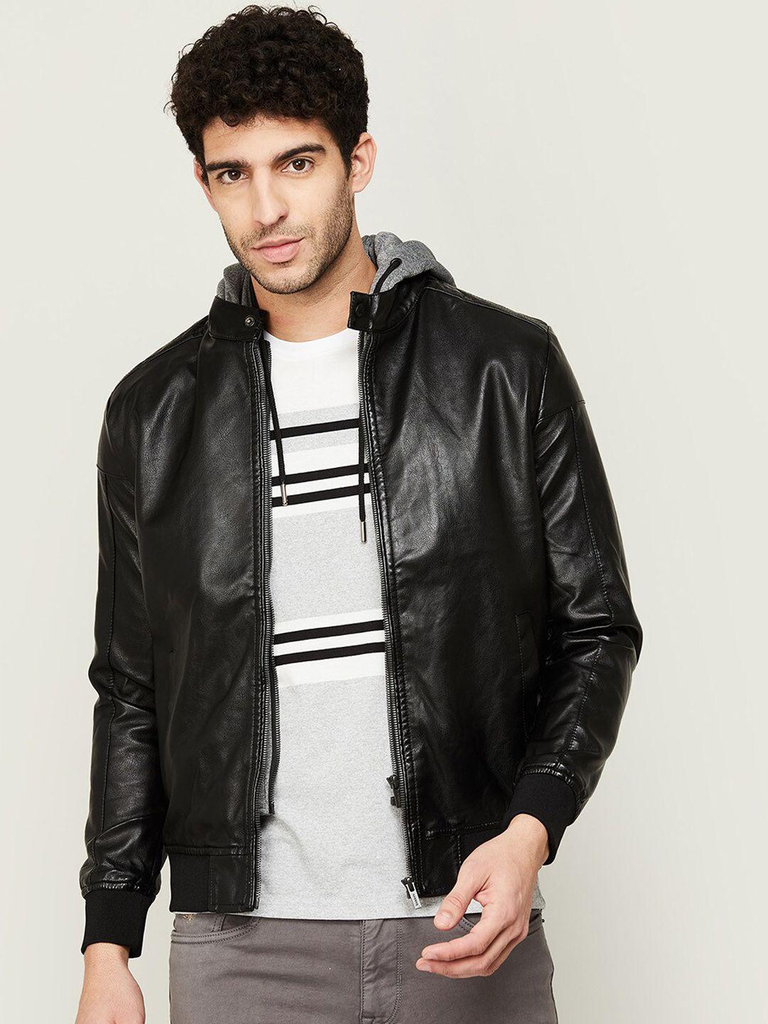 bossini men black lightweight biker jacket