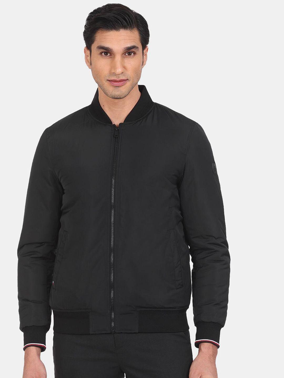 arrow sport men black solid bomber jacket