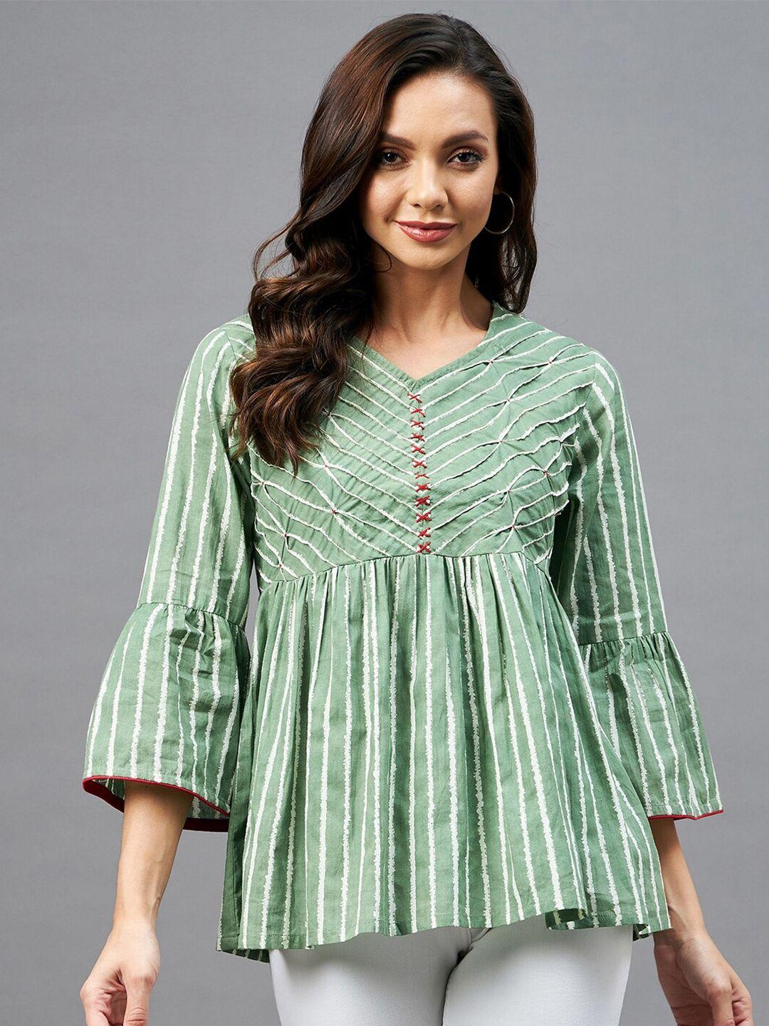 azira women green striped empire top