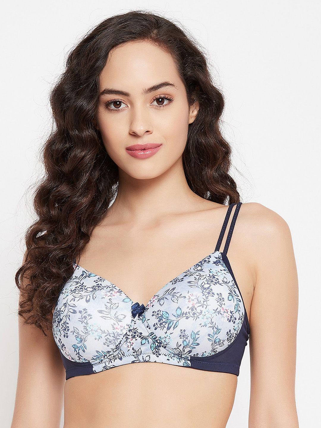 clovia blue floral bra lightly padded t-shirt bra