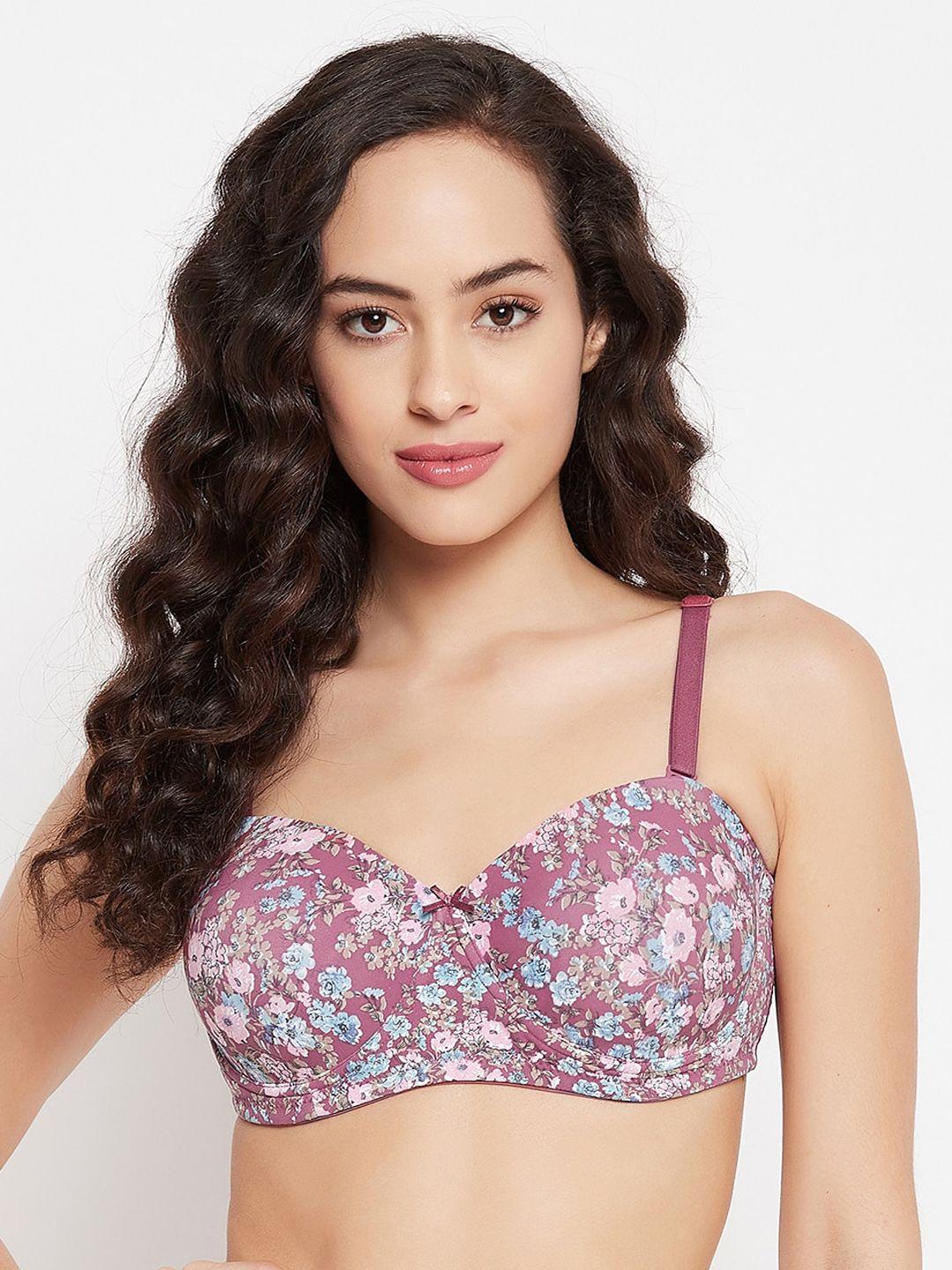 clovia women maroon & blue floral bra